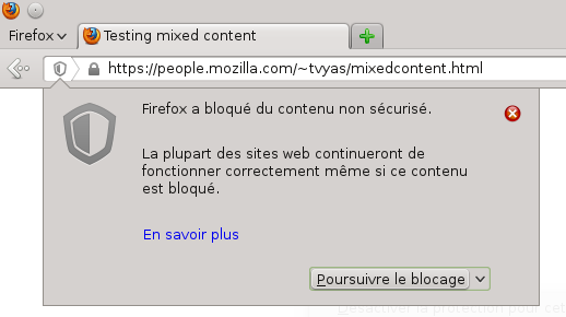 Exemple de blocage du mixed content