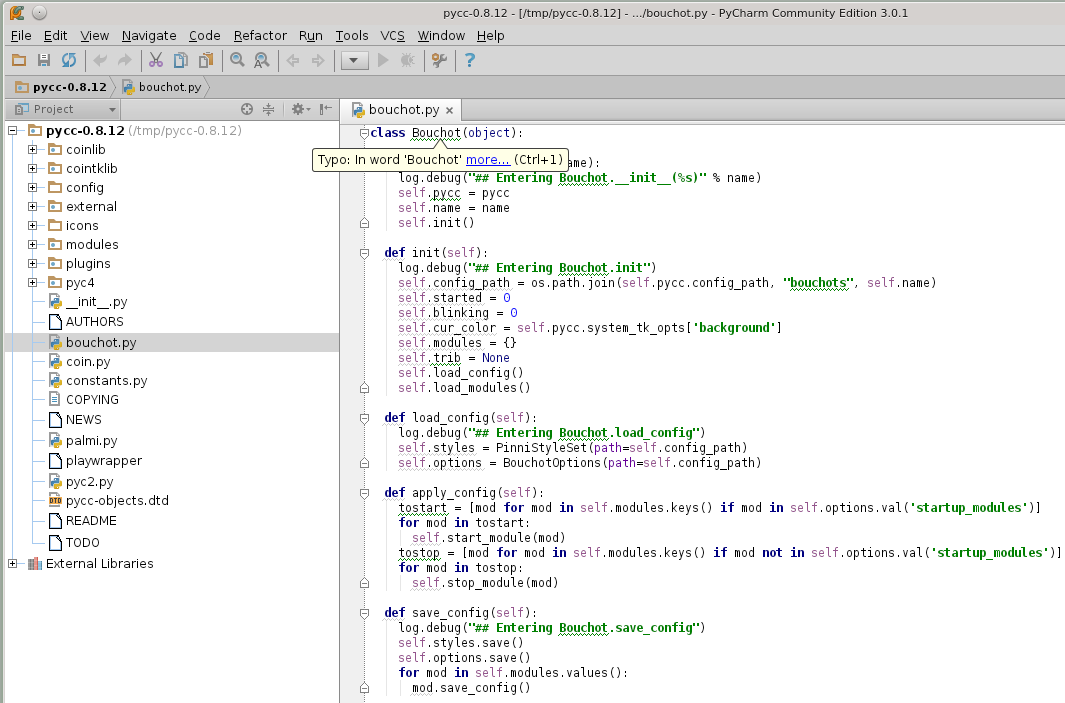 Copie d'écran de Pycharm